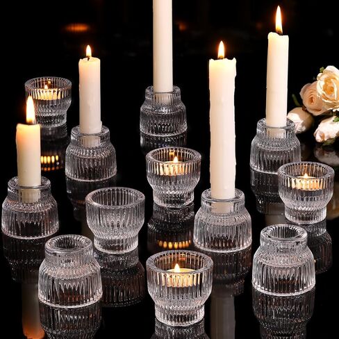 12pcs Clear Taper Candle Holders, Glass Candlestick Holders, Tea Light Candle Holder for Wedding Centerpieces Table Decorations, Votive Candle Holders for Party Supplies and Home Decor in Saudi Arabia