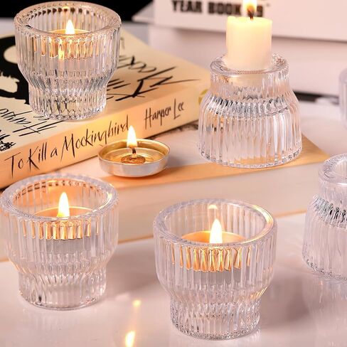 12pcs Clear Taper Candle Holders, Glass Candlestick Holders, Tea Light Candle Holder for Wedding Centerpieces Table Decorations, Votive Candle Holders for Party Supplies and Home Decor in Saudi Arabia