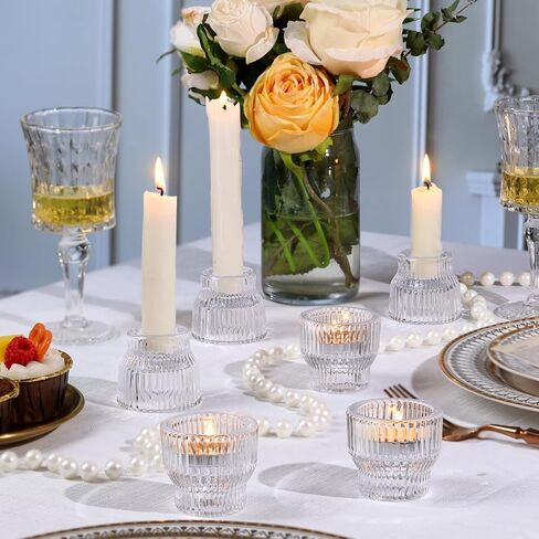 12pcs Clear Taper Candle Holders, Glass Candlestick Holders, Tea Light Candle Holder for Wedding Centerpieces Table Decorations, Votive Candle Holders for Party Supplies and Home Decor in Saudi Arabia