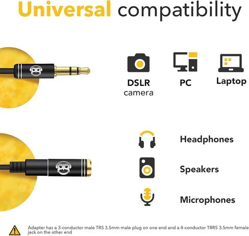 محول PowerDeWise TRRS إلى TRS Aux ذكر إلى أنثى ستيريو - محول TRRS لأجهزة iPhone وAndroid - محول مقبس ميكروفون 3.5 مم - محول أنثى ذكر لميكروفون Lavalier Lapel in Kuwait