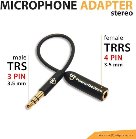 محول PowerDeWise TRRS إلى TRS Aux ذكر إلى أنثى ستيريو - محول TRRS لأجهزة iPhone وAndroid - محول مقبس ميكروفون 3.5 مم - محول أنثى ذكر لميكروفون Lavalier Lapel in Kuwait