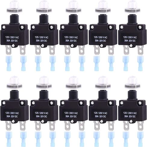 Swpeet 30Pcs 5 Sizes Thermal Circuit Breaker with Quick Connect Terminals and Waterproof Button Caps Assortment Kit, 5Amp 10Amp 15Amp 20Amp 30Amp with Waterproof Push Button for Switch Operation in Saudi Arabia