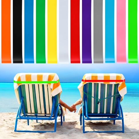 12 Pieces Towel Bands Beach Chair Towel Clips Bands Silicone Rubber Bands Elastic Thick Multi Function Wide Lightweight Holder for Lounge Chairs Pool Swim Summer Vacation, UV, Chemical Resistant in Saudi Arabia