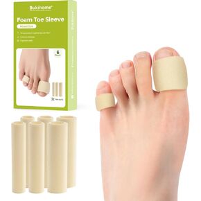 Bukihome Cuttable Toe Tubes Sleeves - Foam Toe Protectors for Corns, Calluses, Blisters - Fabric & Breathable Gel Lining Toe Sleeve Protectors Relief Toe Pressure Pain - 3 Count, White