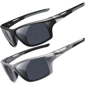 2 Pack Bifocal Reading Sunglasses Men Wrap Around Sports Sun Readers Outdoor Clear Top Soft Nose Pads PC Frame UV400