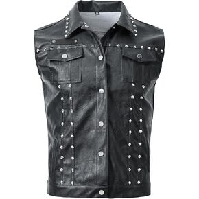 Fashion Mens Rivet Faux Leather PU Vest Punk Party Studded Slim Fit Male Sleeveless Waistcoat For Men