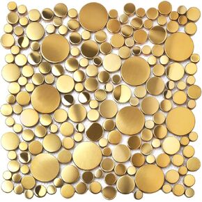 Blujellyfish Gold Tile for Kitchen Backsplash Wall Penny Round Bubble Tiles for Bathroom Shower Floor (Box of 5 Sheets)