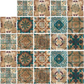 ملصقات البلاط 24pcs 7.87x7.87in ملصقات البلاط على طراز ماندالا ، تلصقات البلاط القشرة والعصا باكسبلاش ملصقات البلاط القابلة للإزالة لالتقاط الأثاث الجدران المطبخ الحمام (الرجعية ، 7.87 × 7.87 بوصة)