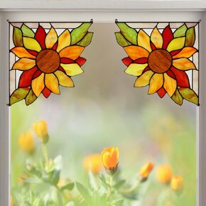Capulina 1 Pair Stained Glass Window and Door Sunflower Corner Tiffany Style Stained Glass Handicrafts Hangings for Parents Gifts