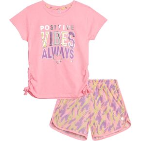 RBX Active Girls Short Sets - 2 Piece Short Sleeve Tee Shirt and Mesh Girls Athletic Shorts Activewear Set (Sizes: 4-12)