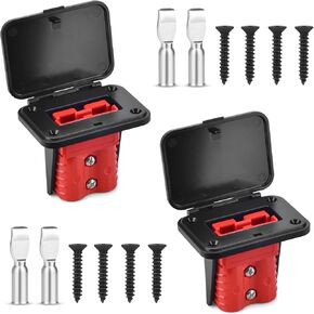 2PCS 600V Battery Quick Connect/Disconnect Electrical Connector Plug Kit with Flush Mount Dust Cover (Red,175A 1/0AWG)