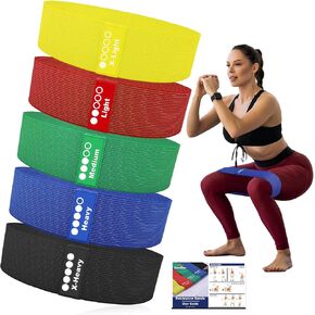 Resistance Bands for Working Out - 5 Exercise Bands Set with Workout Guide - Fabric Elastic Bands for Physical Therapy - Fitness Bands Ideal for Legs Hip Glute