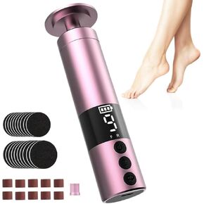 Rechargeable Callus Remover for feet, Foot Sander Pedicure Tools for Cracked/Tough Skin&Calluses with Sandpaper Disk&Nail Drill, Adjustable Speed,Equipped with Digital Display