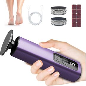 Electric Foot Callus Remover - 9-Speed Rechargeable Pedicure Tool with 20pcs 80/120 Grit Sandpapers +10 Grinding Heads | Aluminum Body & Type-C Charging (Purple)