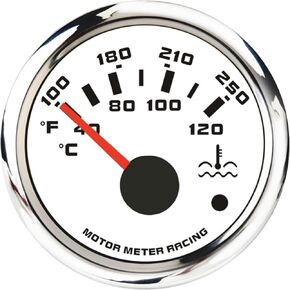 MOTOR METER RACING W Pro Series 52mm 2-1/16" Water Temperature Gauge 100-250 °F / 40-120 °C Black Dial White LED Waterproof for Car Truck Marine Boat Yacht