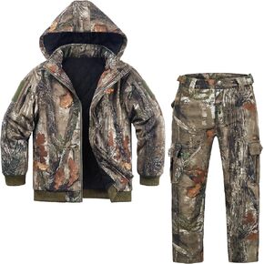 NEW VIEW Kids Camo Hunting Clothes Silent, Youth Hunting Jacket & Pants for Cold Winter, Camouflage Hunting Coat for Boys & Girls (leaf-L)