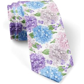 Skinny Slim Fashion Necktie for men, Novelty Conversational Neckwear Ties (Hydrangea Flowers Petals Leaves Watercolor Pattern)