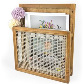 Wooden Boho Style Wall File Organizer ، حامل مجلة Wall ، منظم البريد المعلق (Brown)