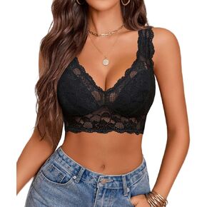 Avidlove Bralettes for Women Lace Bra Non Padded Longline Bralette Deep V Triangle Sexy Everyday Lingerie Bras