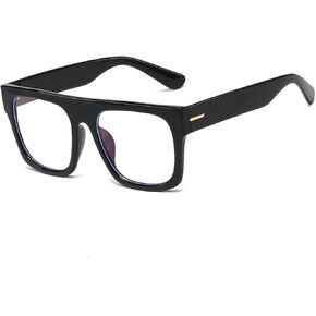 Unisex Stylish Square Non-prescription Eyeglasses Glasses Flat Top Big Eyeglass Frames Large lens Clear Lens Eyewear