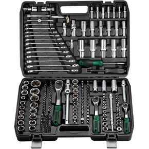 216 pcs 1/4"&3/8"&1/2" Metric Socket Ratchet Wrench Sets,Bit Socket Set,72 Tooth Reversible Ratchet Wrench,Wrench Set,Universal Joint,Extension Bars,Mechanics Tool Set for Automotive (216)