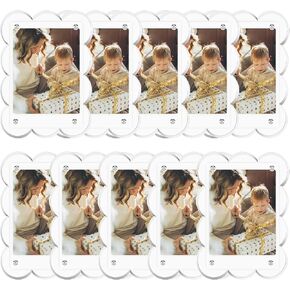 10 Pack 3x4 Acrylic Polaroid Magnets Picture Frame for Refrigerator, Scalloped Clear Frames for Instax Photo, Wallet Size Mini Frame for Fridge