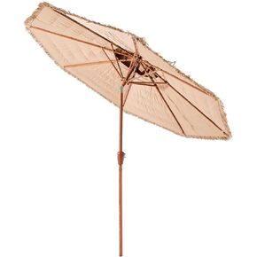 VEVOR Tiki Umbrella, 9 ft Thatched Patio Umbrella with Tilt, 2-Tier Hawaiian Style Beach Parasol with PP Thatch and 8 Metal Ribs, Grass Pool Umbrellas for Beach, Patio, Poolside, Backyard & Garden