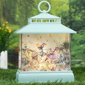 Spring Decorations for Home, Lighted Green Frog Snow Globe Spring Glittering Lantern Butterfly with Flowers Spring Home Decor Gifts, Battery & USB Operated