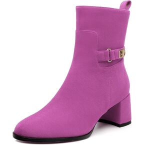 KUOARN Women's Ankle Boots Chunky Block Heels Round Toe Fall Booties Side Zipper Classic Comfortable Fashion Dress Short Boots 2.2 Inch