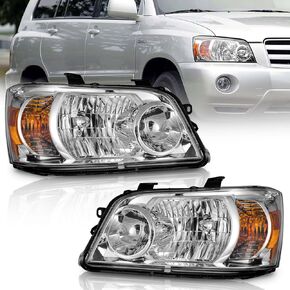 Headlights Compatible with 2004-2006 Toyota Highlander, Sport Utility Headlight Chrome Housing Amber Reflector Left+Right Side