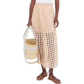 Womens Casual Cotton Long Eyelet Maxi Skirt A Line Hollow Out High Waist Summer Beach Skirt with Mini Underneath