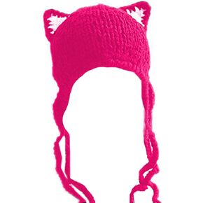 Cute Pussy Cat Ears Handmade Knit Cap for Women's March Crochet Beanie Hat (Rose red)