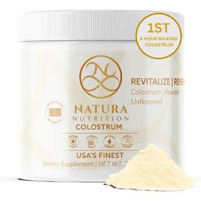 Natura Colostrum Supplement Powder, Organically U.S. Sourced, USDA Organic Handled, Grass-Fed, Wellness, Bloating, Immune Support, Gut Health, Muscle Recovery, Whole Colostrum (60-Servings)