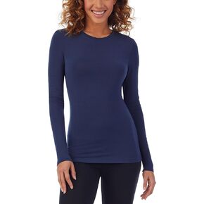 Cuddl Duds Women's Softwear with Stretch Long Sleeve Crew Neck Top -Layering Top with Smooth Fabrication, Body-Hugging Fit, Dress Blues, Small