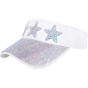 Surkat Bling Rhinestones Sun Visor Women Wide Brim Clip On Summer Hats Outdoor Visor Caps