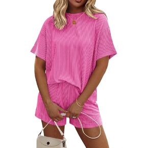 Ekouaer Womens Pajama مجموعات صالة قصيرة الأكمام مجموعات 2 قطعة PJS وملابس السراويل