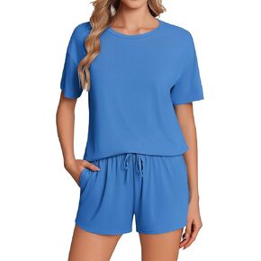 Ekouaer Pajama Set for Women Viscose from Bamboo Short Sleeve Tops and Shorts Set 2 Piece Lounge Set