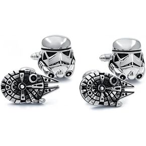 2 Pairs Classic Movie Star Cuff Links Personalized Galactic Empire Storm Trooper Wedding Cufflinks Gift for Men Movies Original Design Quality Cosplay Jewelry Spaceship Cufflinks