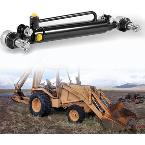 Power Steering Cylinder D128454 D84800 234447A1 with Castle Nuts Suitable for Case Backhoe Loaders 480B 480C 480D 480E 480F 480LL 580C 580D 580SD 580SE 584D 584E 585D 585E 586D 586E