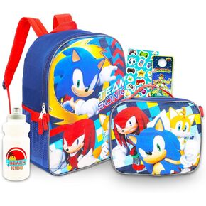 Sonic the Hedgehog Backpack مع مجموعة حقيبة الغداء - حزمة 5 PC مع حقيبة ظهر صوتية ، صندوق غداء Sonic ، زجاجة ماء ، ملصقات ، وأكثر من | اللوازم المدرسية الصوتية للأطفال