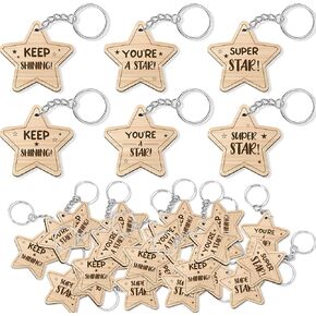 Misdary 36 Pcs Star Keychain Bulk You're a Star Keychains Inspirational Wooden Favors End of The Year Gifts for Student Graduation Class of 2025 Present Award Employee Appreciation Gifts
