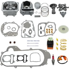 Ransoto GY6 Rebuild Kit 69mm صمام مع 69 مم BARE BORE/IDNITION COIL/RACING CDI/Spark Plug/القابض متوافق مع 49CC 50CC 139QMB محرك الدراجات البخارية MOPED