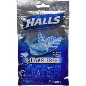 Halls Sugar Free Mountain Menthol Flavor of Triple Soothing Action Fast Relief Cough Suppressant - 6 Bags of 25 Cough Drops - Cos10