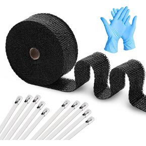 2" x 50' Black Exhaust Heat Wrap Roll for Motorcycle Heat Shield Tape, Heat Shield with Stainless Steel Tie and Gloves
