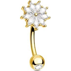 Jewseen 16G Flower Rook Piercing Jewelry Rook Earring Surgical Steel Eyebrow Piercing Jewelry Eyebrow Ring Gold Cartilage Earring Clear CZ for Women Men