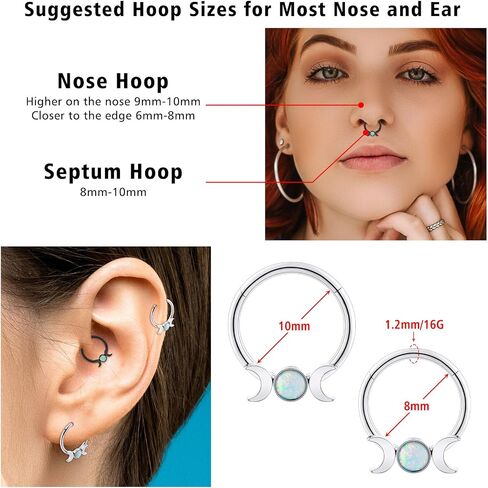 Stuppendux 2PC 16G 1.2MM Black White Mixed Septum Clicker Ring Nose Ring Hoop Sleeper Hoop Earring Helix Rook Cartilage Daith Tragus Earrings Nose Piercing Jewelry for Women Men Diameter 8MM 10MM in Saudi Arabia