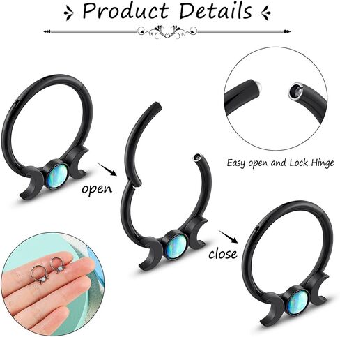 Stuppendux 2PC 16G 1.2MM Black White Mixed Septum Clicker Ring Nose Ring Hoop Sleeper Hoop Earring Helix Rook Cartilage Daith Tragus Earrings Nose Piercing Jewelry for Women Men Diameter 8MM 10MM in Saudi Arabia