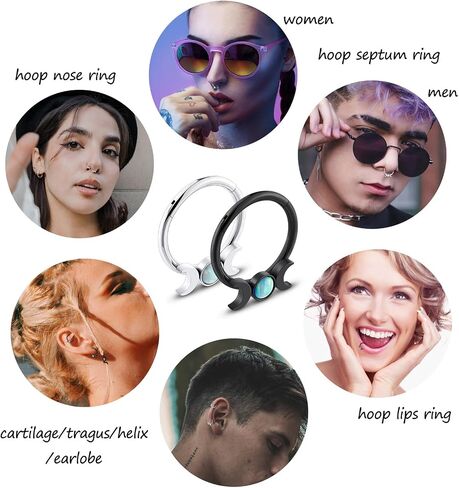 Stuppendux 2PC 16G 1.2MM Black White Mixed Septum Clicker Ring Nose Ring Hoop Sleeper Hoop Earring Helix Rook Cartilage Daith Tragus Earrings Nose Piercing Jewelry for Women Men Diameter 8MM 10MM in Saudi Arabia