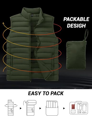 Cotrasen Men's Puffer Lightweight Vest Packable Outerwear Vest Warm Winter Outdoor Sleeveless Jacket for Travel Running in Saudi Arabia