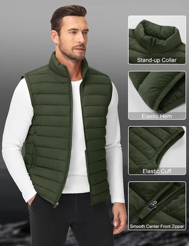 Cotrasen Men's Puffer Lightweight Vest Packable Outerwear Vest Warm Winter Outdoor Sleeveless Jacket for Travel Running in Saudi Arabia